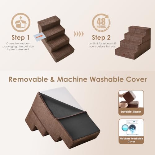 EHEYCIGA Dog Stairs for Bed 18" H, 4-Step Extra Wide Dog Steps - Image 6