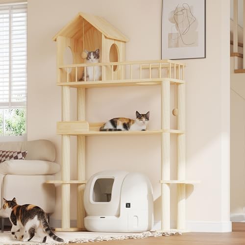 60'' Cat Tower for Automatic Litter Box, 4 Tier Wood Cat Tree - Image 6