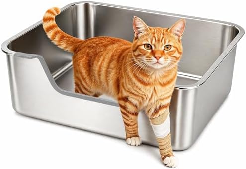 FHTONGE Low Entry Thickened Stainless Steel Cat Litter Box by FHTONGE