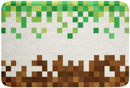 Pixelated Bathroom Rug, Geometric Patchwork Grid Non Slip Bath Mat - Image 3