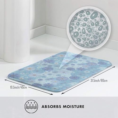 Blue Floral Bath Mat Non-Slip Soft Microfiber Bathroom Rugs Washable Bathmat - Image 5