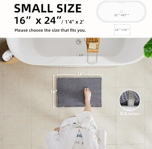 TYUU Waffle Bath Mat, Small Boho Bathroom Rugs Non Slip 24x16 Grey - Image 3