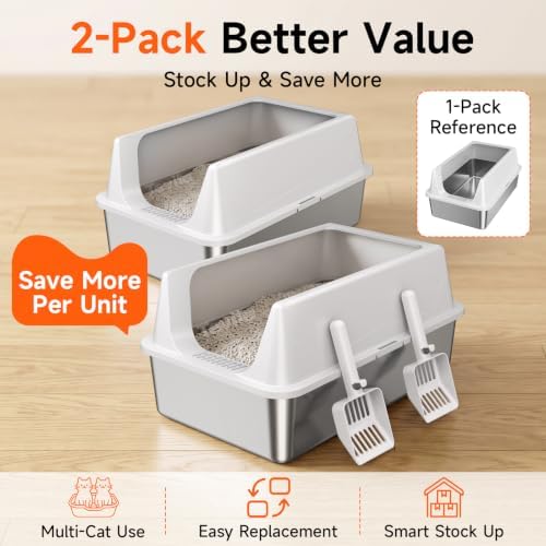 2 Pack XL Stainless Steel Litter Box - Image 3