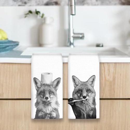 Funny Fox Hand Towels Set of 2, Fox Decor - Image 6