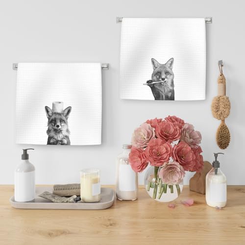 Funny Fox Hand Towels Set of 2, Fox Decor - Image 5