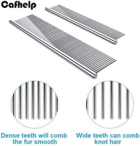 Cafhelp 2 Pack Dog Combs with Rounded Ends Stainless Steel Teeth, Cat Comb - Image 3