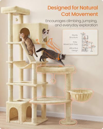 Feandrea Large Cat Tree, 74.1" Tall Sturdy Cat Tower - Image 5