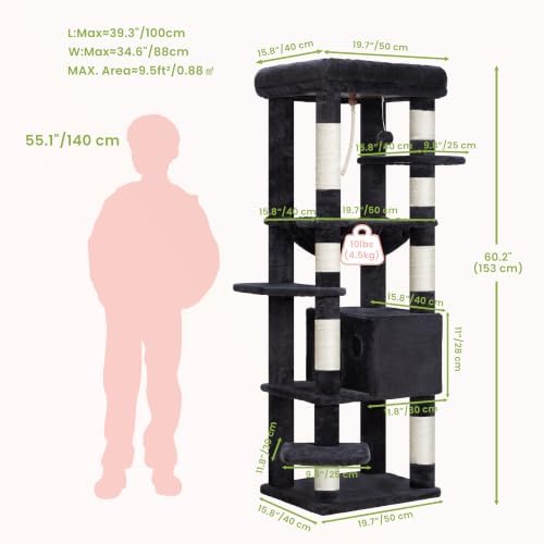 Heybly Cat Tree for Large Cats, 20lbs Heavy Duty, 60 inches XXL HCT050G - Image 5