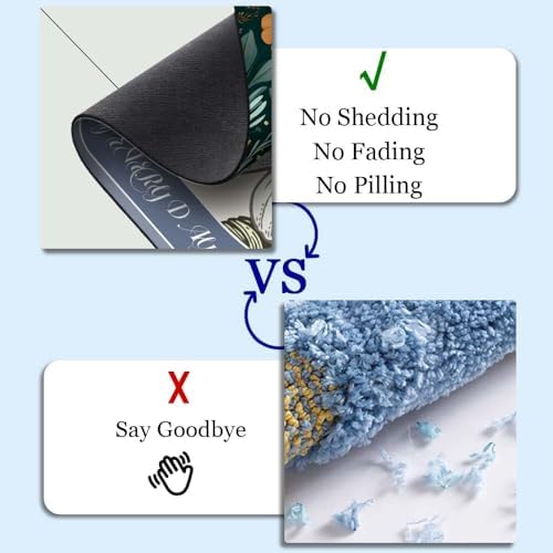 Dark Teal Leaves Flowers Super Absorbent Quick-Drying Bathroom Mat Rug - Image 4