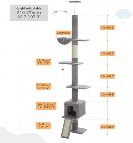 PEQULTI Floor to Ceiling Cat Tree, Adjustable 83-108in 5-Level Tower - Image 3