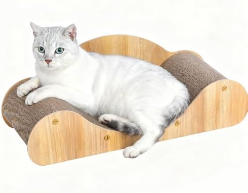 Simple Deluxe Cat Scratcher Cardboard Bed, Natural Solid Wood Scratch Lounger by SimpleDeluxe