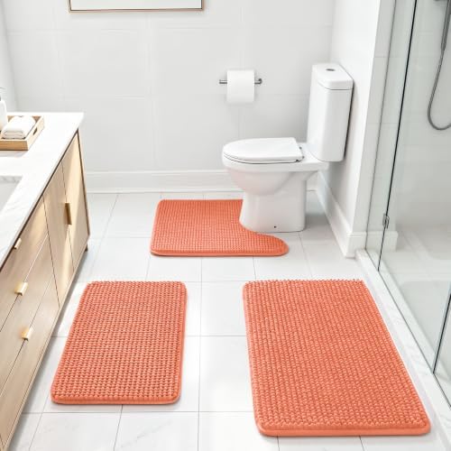 Ophanie Orange Bathroom Rugs Sets 3 Piece, Soft Chenille Bath Mat, Non Slip by Ophanie