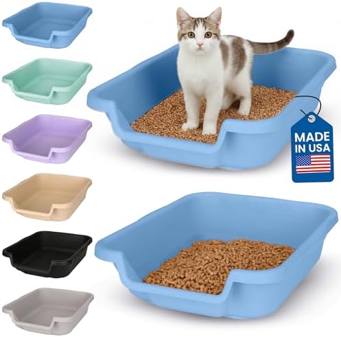 KittyGoHere Senior Cat Litter Box, Small Pan, 2 Pack Little Boy Blue by NE14pets