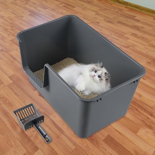 2-Pack High Side Plastic Cat Litter Box, Large Cat Litter Tray Basin - Image 6