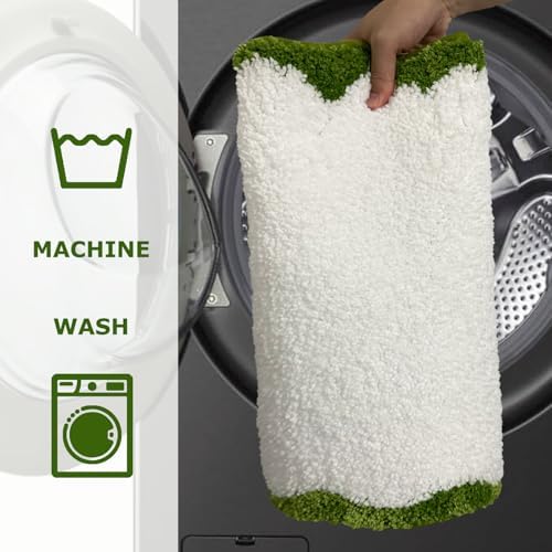 Cute Green Scalloped Bathroom Runner Rug, Fun Plush Luxury Microfiber Bath Rug - Image 6