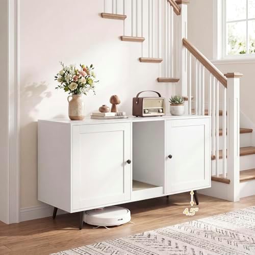 Tangkula Double Cat Litter Box Enclosure, Large Hidden Wooden Cat Cabinet - Image 5