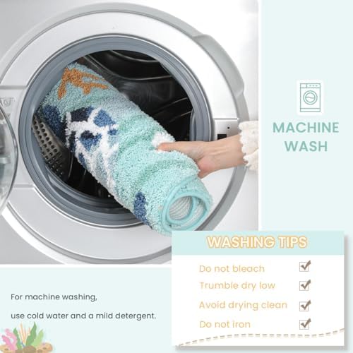 Modern Ocean Bath Rug Super Absorbent Non Slip Cute Bathroom Mat Machine - Image 6