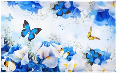 Giwawa Blue Floral Bath Rug Flower Butterfly Bathroom Carpet Extra Soft Plush by Giwawa