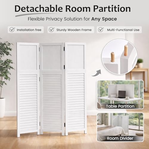 3 Panel Room Divider, Folding Wood Privacy Screen - Image 3