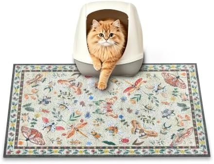 Cat Litter Mat, Traps 100% Litter, Non-Slip Litter Box Trapping Mat, Cute Decor by PPETPetSupplies
