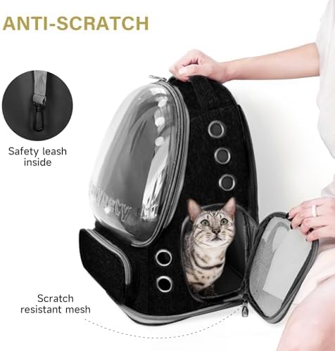 Cawypety Cat Backpack Carrier Large Space Bubble Backpack up to 12lbs Black - Image 4