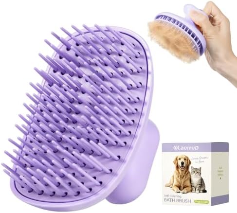 Dog Bath Brush for Grooming & Shedding, Self-Cleaning Pet Scrubber by Olaemuo