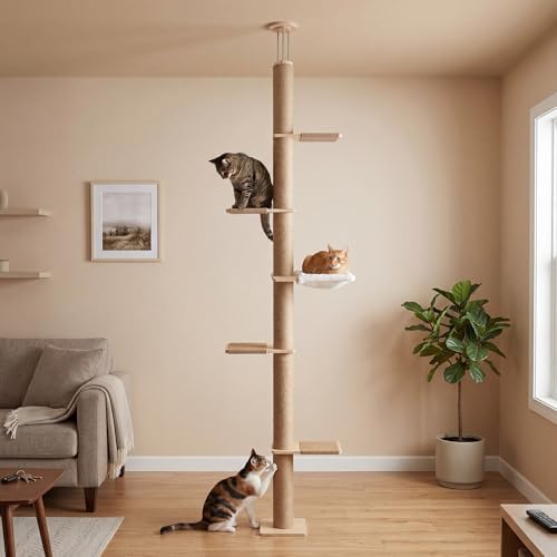 Floor to Ceiling Cat Tree, 5 Tier Adjustable Height Climbing Tower by DONGRONG