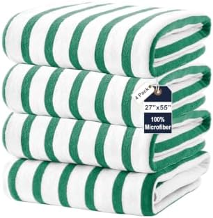 JML Microfiber Beach Towels, 4 Pack, Cabana Stripe Green by JML