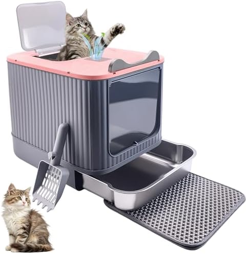 Stainless Steel Cat Litter Box Enclosed, Dual Entry, Pull-Out Tray by Unknown