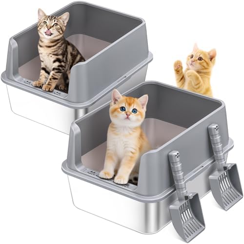 2PACK Stainless Steel Cat Litter Box, Metal Kitty Litter Box by ICYAIR