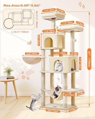 Taoqimiao Cat Tree, 67 in Tall Cat Tower - Image 2