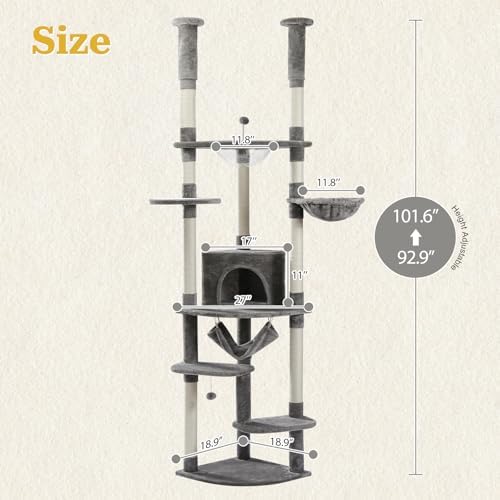 PETEPELA Floor to Ceiling Cat Tree, 92.9-101.6" Tall Cat Tower - Image 2