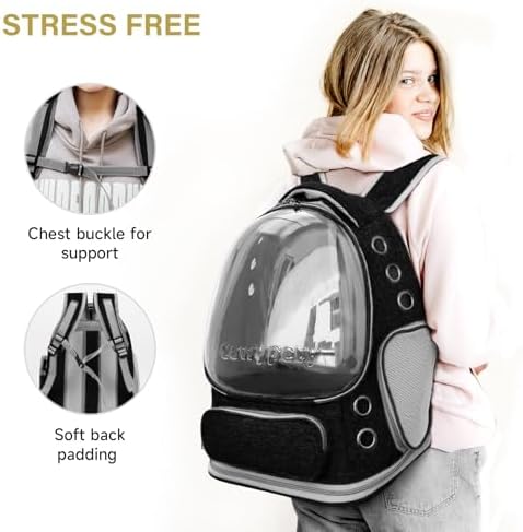 Cawypety Cat Backpack Carrier Large Space Bubble Backpack up to 12lbs Black - Image 5