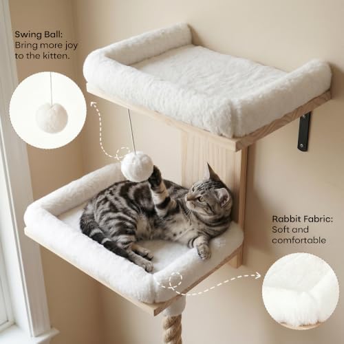 Cat Wall Shelves Set with 2 Washable Beds & 4.92FT Scratching Post - Image 5