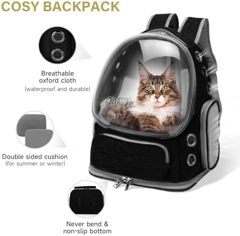 Cawypety Cat Backpack Carrier Large Space Bubble Backpack up to 12lbs Black - Image 6