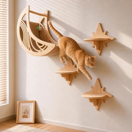 Moon & Star Cat Wall Shelves, Cat Wall Furniture, Indoor Cat Tree Set - Image 6