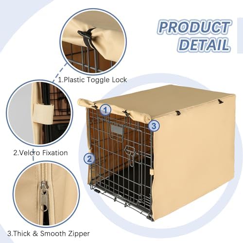 Akinerri Dog Crate Cover, Double Door Waterproof Kennel Cover, 36 in Beige - Image 2