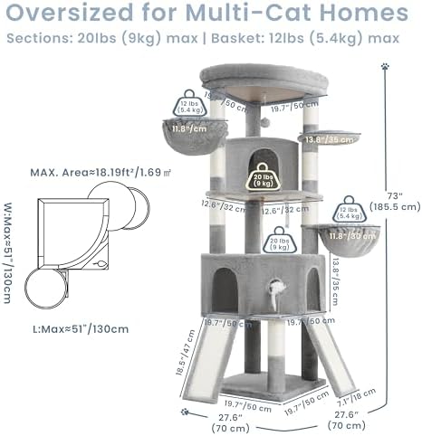 Cat Tree, 73-Inch Sturdy Corner Cat Tower - Image 6