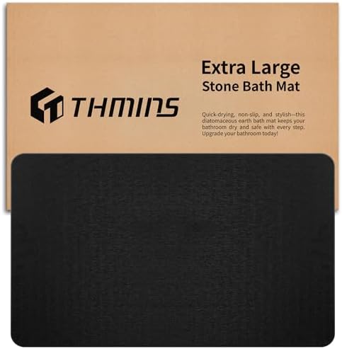 THMINS Black Extra Large Stone Bath Mat by THMINS