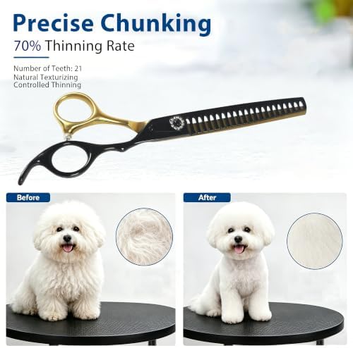 7" Dog Grooming Thinning Shears, 21 Teeth Chunker Shears - Image 4