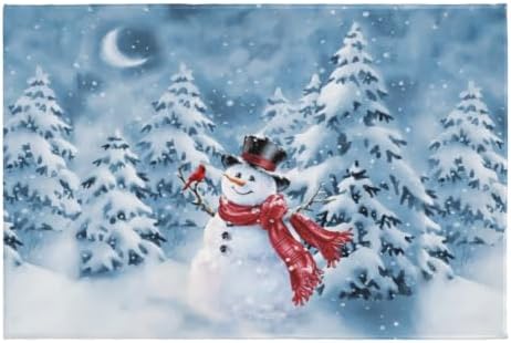 Giwawa Blue Snowman Bath Rug Winter Pine Tree Absorbent Front Door Mat 16x24 by Giwawa