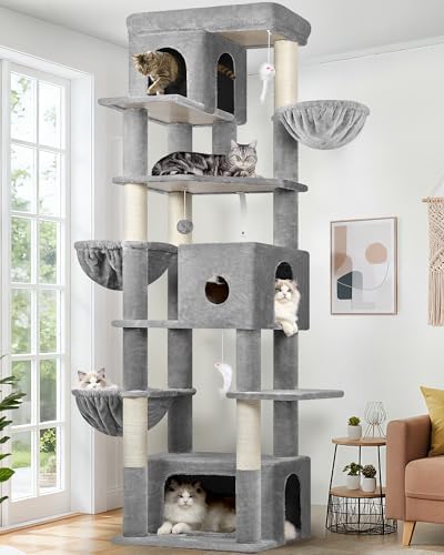 Globlazer Large Cat Tree, 80in Tall Climbing Tower, Light Grey by Globlazer