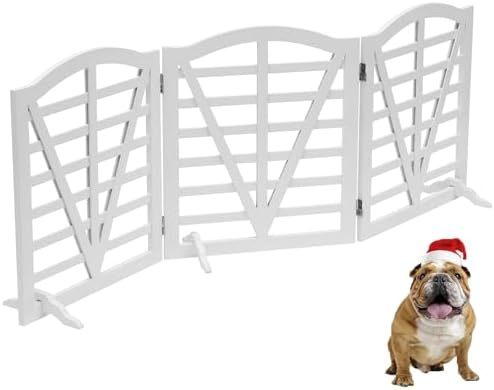 Foldable Wooden Dog Gate Freestanding Pet Gate by QUCHRYO