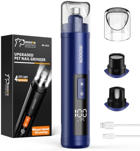 IREDOON Dog Nail Grinder with 4 LED Lights, 3 Speeds Super Quiet by IREDOON