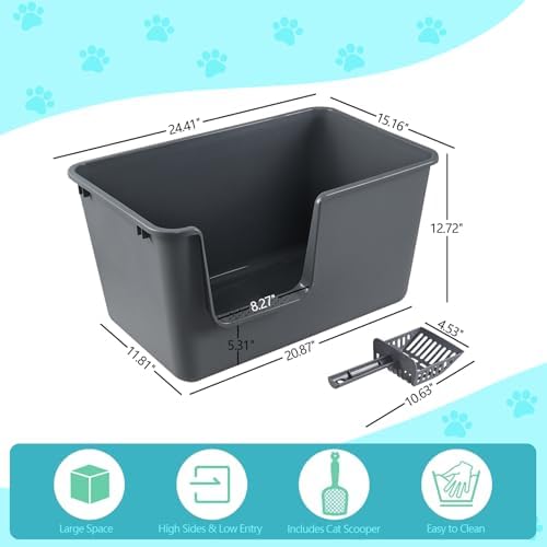 2-Pack High Side Plastic Cat Litter Box, Large Cat Litter Tray Basin - Image 2