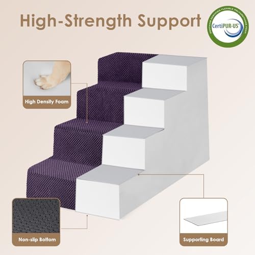 EHEYCIGA Dog Stairs for Bed 20" H, 4-Step Extra Wide Dog Steps - Image 3