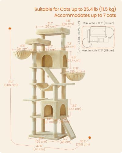 Feandrea Large Cat Tree, 81.1" Tall Sturdy Cat Tower - Image 6