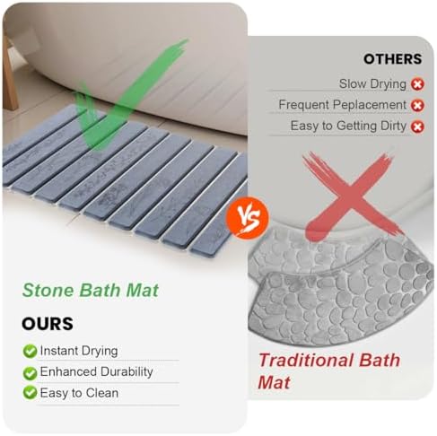 Extra Large Black Floral Super Absorbent Quick Dry Stone Bath Mat 32x20 - Image 5
