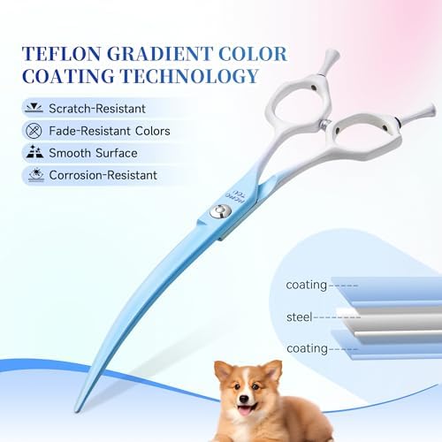 7'' Curved Dog Grooming Scissors Blue to White Gradient - Image 5