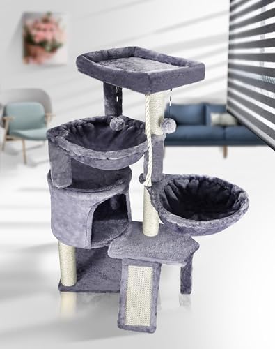 Three Layer Cat Tree with Cat Condo and Two Hammocks - Image 2